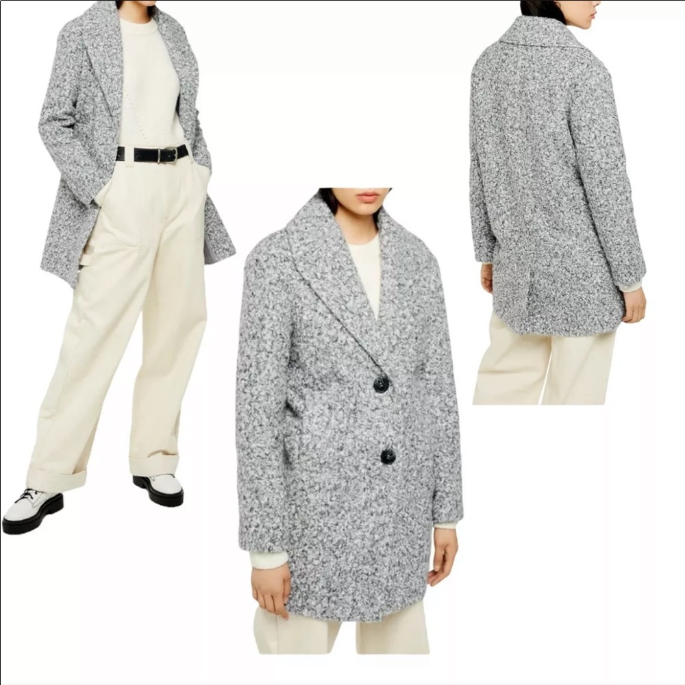 Topshop Odette Boucle Women's Knit Coat Mixed Grey Size US 4 Soft Slouchy